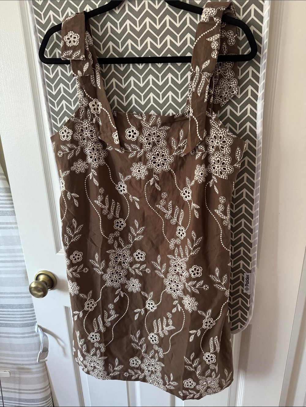 LOFT Brown Dress with White Floral Embroidery